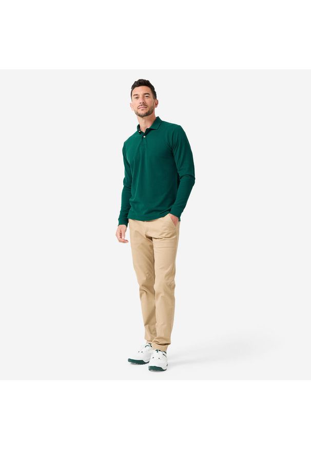 INESIS - Koszulka polo do golfa męska Inesis MW500. Typ kołnierza: golf, polo. Kolor: zielony. Materiał: bawełna, poliester, materiał. Styl: sportowy