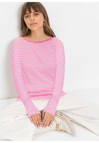 bonprix - Shirt z długim rękawem, z bawełny organicznej. Kolor: różowy. Materiał: bawełna. Długość rękawa: długi rękaw. Długość: długie. Wzór: paski #1