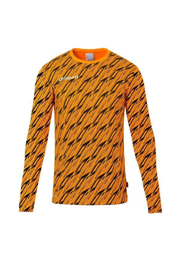UHLSPORT - Dziecięca koszulka bramkarska z długim rękawem Uhlsport Progressive. Kolor: czarny, pomarańczowy, wielokolorowy. Długość rękawa: długi rękaw. Długość: długie. Sport: piłka nożna