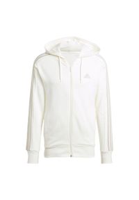 Adidas - Essentials French Terry 3-Stripes Full-Zip Hoodie. Typ kołnierza: kaptur. Kolor: biały. Sport: fitness