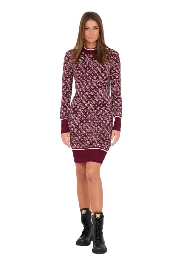Guess - GUESS Bordowa damska sukienka, Rozmiar S. Okazja: na co dzień. Kolor: czerwony. Styl: casual
