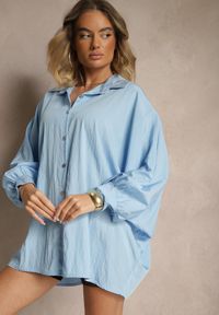 Renee - Niebieska Koszula z Wiskozą w Stylu Nietoperza Sonarielia. Okazja: na co dzień. Typ kołnierza: kołnierzyk klasyczny. Kolor: niebieski. Materiał: wiskoza. Długość: krótkie. Styl: klasyczny, elegancki, casual #4