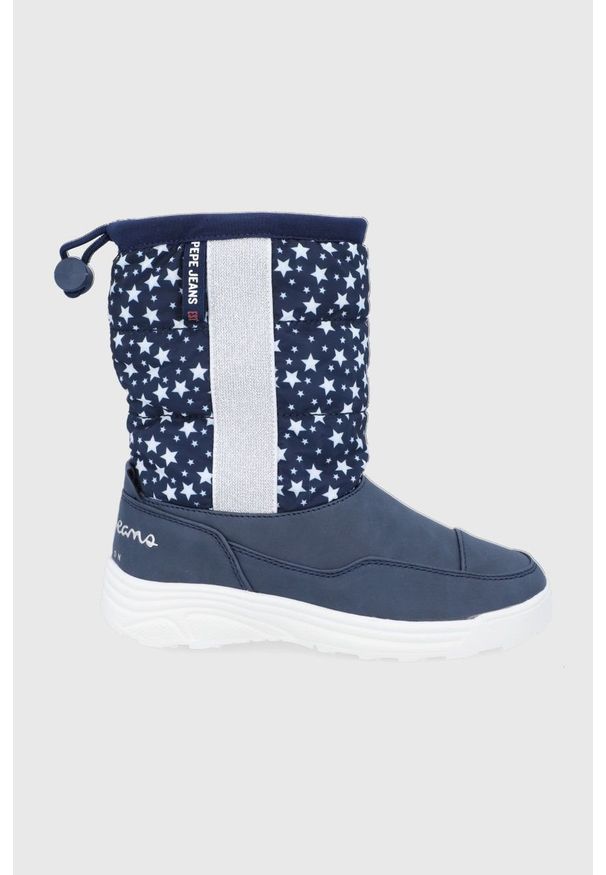 Pepe Jeans Śniegowce dziecięce kolor granatowy. Nosek buta: okrągły. Kolor: niebieski. Materiał: guma
