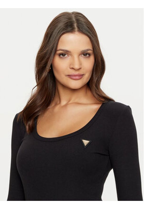 Guess Bluzka V4BP07 K8RT2 Czarny Rib Fit. Kolor: czarny. Materiał: wiskoza