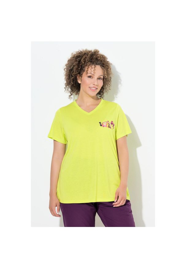 ULLA POPKEN - Damskie Bluzka funkcyjna Wild dekolt w szpic rękaw 1/2. Kolekcja: plus size. Kolor: zielony, żółty, wielokolorowy. Materiał: wiskoza, poliester, materiał