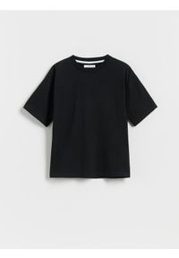 Reserved - Bawełniany t-shirt z nadrukiem - czarny. Kolor: czarny. Materiał: bawełna. Wzór: nadruk