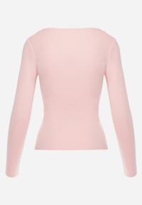 Renee - Jasnoróżowa Bluzka z Elastycznego Materiału o Kwadratowym Dekolcie z Wiskozą Nemosa. Typ kołnierza: dekolt kwadratowy. Kolor: różowy. Materiał: wiskoza, materiał. Długość rękawa: długi rękaw. Długość: długie #6