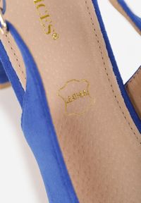 Renee - Niebieskie Sandały Vices na Słupku Slingback ze Skórzaną Wkładką i Cyrkoniami Nimirune. Okazja: na co dzień. Zapięcie: sprzączka. Kolor: niebieski. Materiał: skóra. Wzór: aplikacja. Obcas: na słupku. Styl: casual. Wysokość obcasa: średni #4