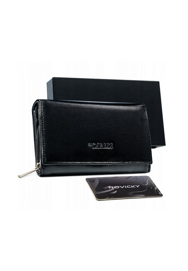 4U CAVALDI - Portfel damski czarny Cavaldi RD-21-GCL-0788 BLACK. Kolor: czarny. Materiał: skóra