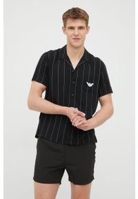 Emporio Armani Underwear koszula męska kolor czarny relaxed. Kolor: czarny. Materiał: tkanina. Długość rękawa: krótki rękaw. Długość: krótkie. Wzór: aplikacja