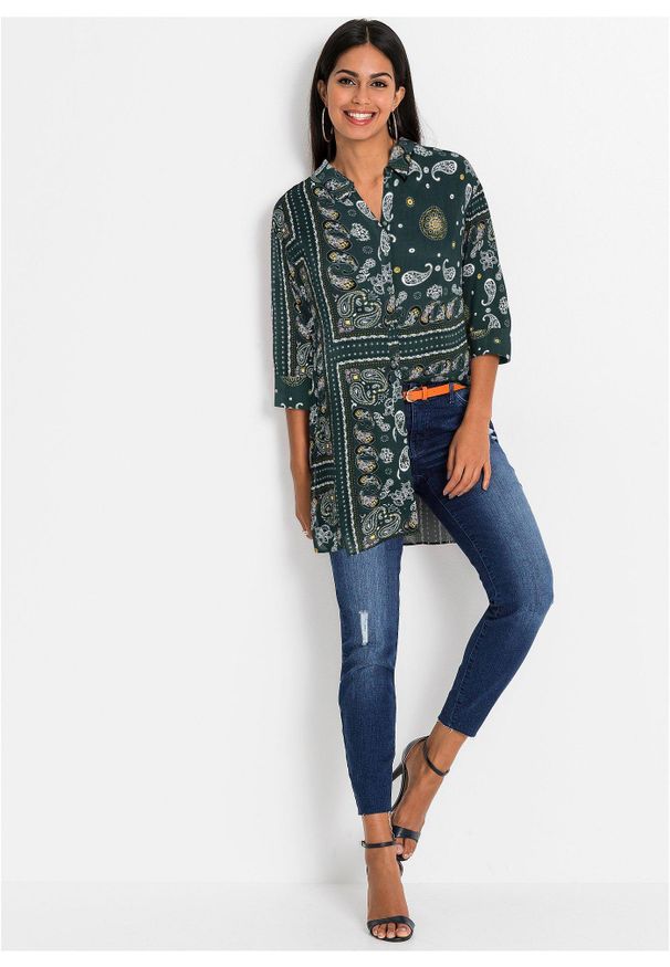 bonprix - Długa bluzka. Kolor: zielony. Długość: długie