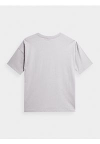 4f - T-shirt oversize z nadrukiem damski. Kolor: szary. Materiał: bawełna. Wzór: nadruk