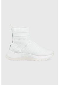 Calvin Klein buty kolor biały. Nosek buta: okrągły. Kolor: biały. Materiał: materiał, guma. Szerokość cholewki: normalna. Obcas: na platformie