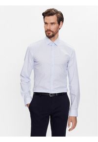 Calvin Klein Koszula Logo Print K10K111642 Niebieski Slim Fit. Kolor: niebieski. Materiał: bawełna. Wzór: nadruk