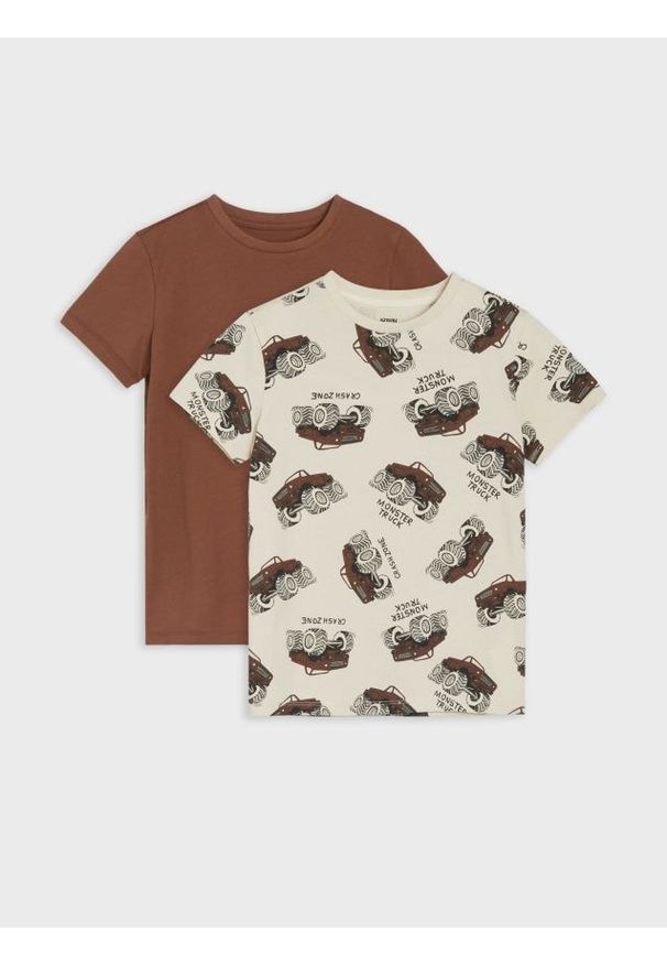 Sinsay - Koszulki z motywem pojazdów 2 pack - beżowy. Kolor: beżowy