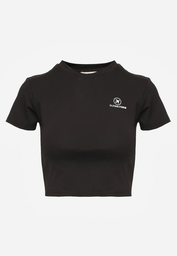 Born2be - Czarny Krótki T-shirt w Stylu Basic z Minimalistycznym Nadrukiem Orithana. Okazja: na co dzień. Kolor: czarny. Materiał: jeans. Długość: krótkie. Wzór: nadruk. Styl: casual, sportowy