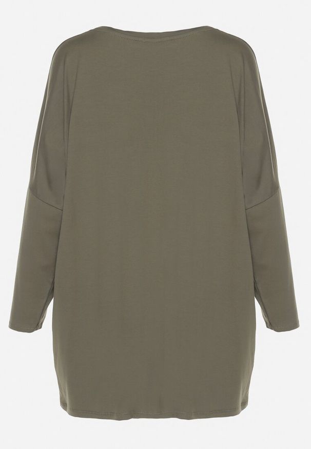 Born2be - Zielona Bluzka Oversize z Bawełny z Kolorowym Nadrukiem i Brokatem Tailine. Okazja: na co dzień. Kolor: zielony. Materiał: bawełna. Wzór: nadruk, kolorowy. Styl: casual, glamour