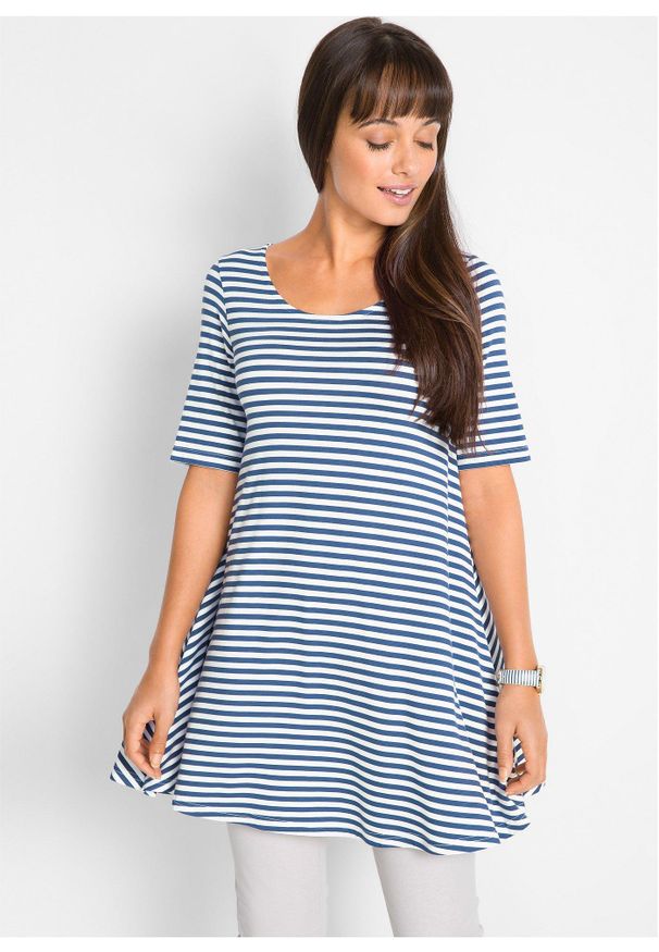 bonprix - Tunika shirtowa z mieszanki wiskozy. Kolor: niebieski. Materiał: wiskoza. Długość rękawa: krótki rękaw. Długość: krótkie