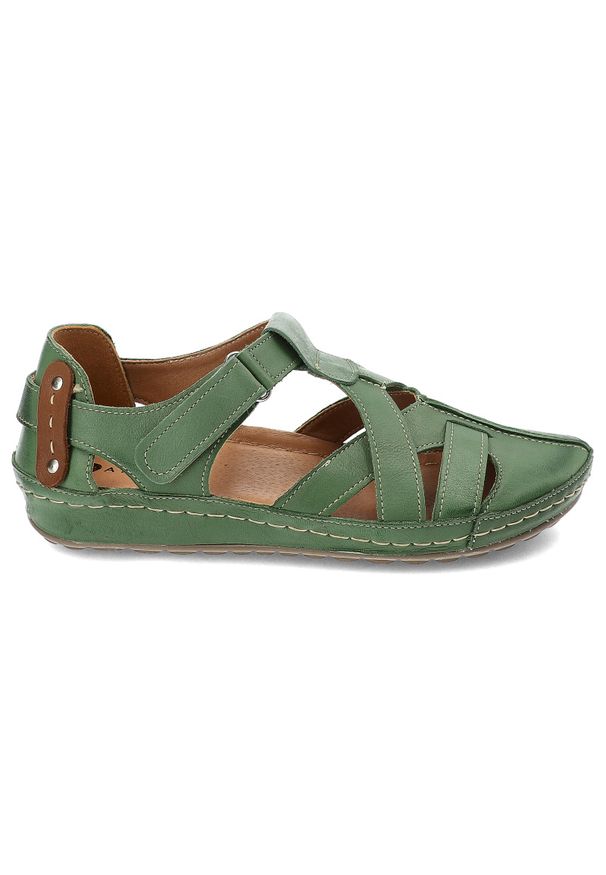 Zielone Sandały Armodo Modne Obuwie Damskie. Zapięcie: pasek. Kolor: zielony. Materiał: skóra. Wzór: paski. Sezon: lato. Styl: elegancki