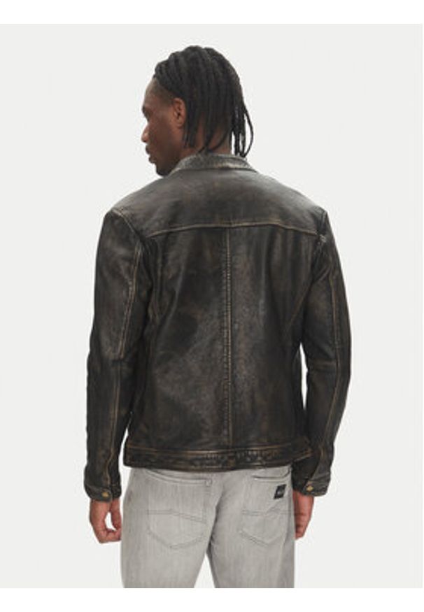 Serge Pariente Kurtka skórzana Retro Beżowy Slim Fit. Kolor: beżowy. Materiał: skóra. Styl: retro