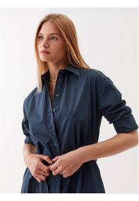 Simple Sukienka koszulowa SI23-SUD012 Granatowy Regular Fit. Kolor: niebieski. Materiał: bawełna. Typ sukienki: koszulowe