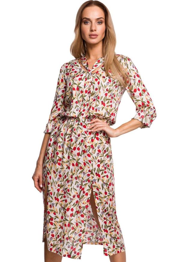 MOE - Elegancka sukienka midi w kwiaty. Materiał: tkanina. Wzór: kwiaty. Styl: elegancki. Długość: midi