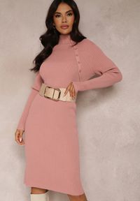 Renee - Różowa Sukienka Dopasowana z Wełną Chapho. Kolor: różowy. Materiał: wełna. Typ sukienki: dopasowane #3