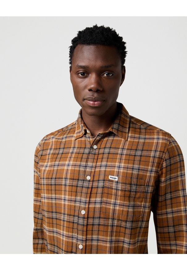 Wrangler - MESKA KOSZULA WRANGLER 1 PKT SHIRT BROWN BLACK 112371404