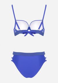 Born2be - Niebieskie Bikini Biustonosz z Wiązaniem i Majtki Figi Zdobione Wycięciami Kinelena. Kolor: niebieski. Materiał: len. Wzór: aplikacja #4