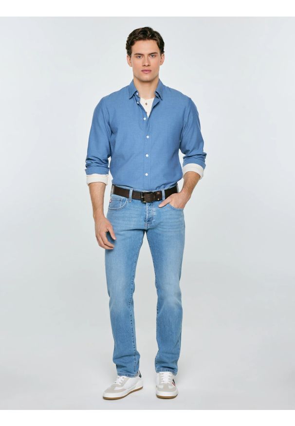 Big-Star - Koszula męska bawełniana niebieska Frankinison 400. Okazja: do pracy. Kolor: niebieski. Materiał: bawełna. Styl: elegancki