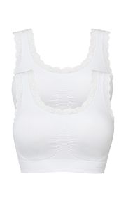 bonprix - Biustonosz bezszwowy bustier Feel comfort (2 szt.). Kolor: biały. Materiał: koronka, materiał