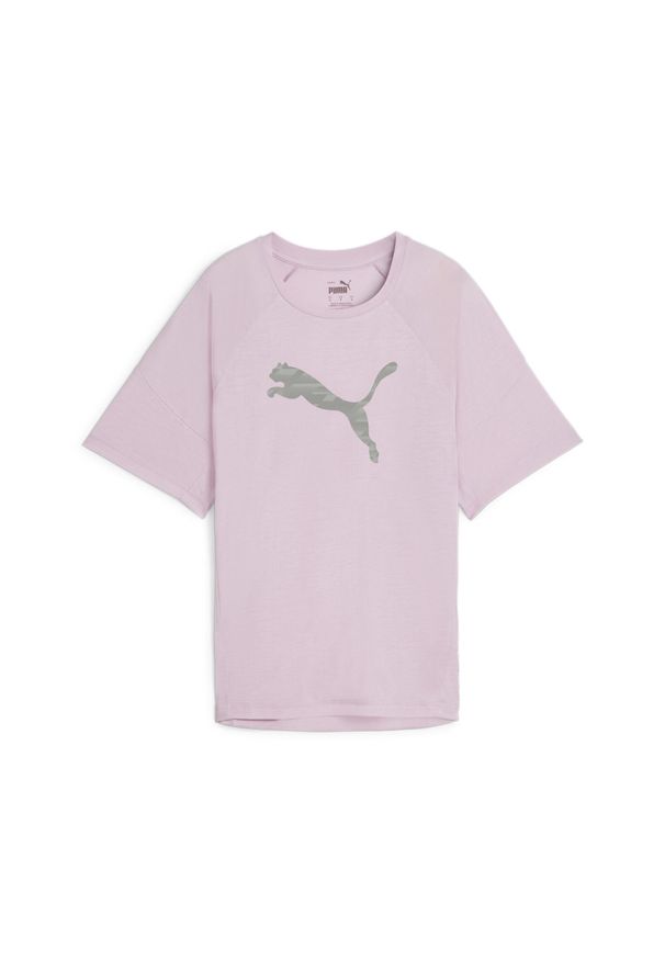 Puma - Damska koszulka z nadrukiem EVOSTRIPE PUMA Grape Mist Purple. Kolor: fioletowy. Wzór: nadruk