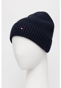 TOMMY HILFIGER - Tommy Hilfiger czapka kolor granatowy z cienkiej dzianiny. Kolor: niebieski. Materiał: dzianina #2