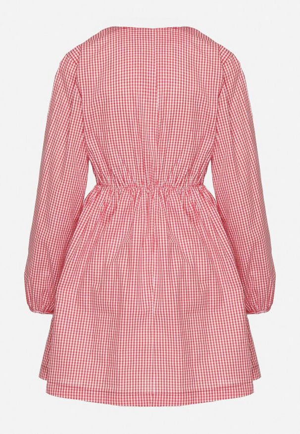 Born2be - Czerwona Sukienka w Drobną Kratkę z Wiązaniem Przy Dekolcie Noemis. Okazja: na co dzień, do pracy. Typ kołnierza: dekolt w kształcie V. Kolor: czerwony. Długość rękawa: długi rękaw. Wzór: kratka. Typ sukienki: proste. Styl: casual