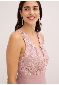 bonprix - Długa sukienka z aplikacją z cekinów. Typ kołnierza: dekolt gorset. Kolor: różowy. Materiał: szyfon. Wzór: aplikacja. Typ sukienki: gorsetowe. Styl: wizytowy, elegancki. Długość: maxi #2