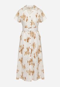 Born2be - Biało-Pomarańczowa Ażurowa Sukienka z Bawełny o Koszulowym Kroju z Paskiem Melpio. Okazja: na co dzień. Kolor: biały. Materiał: bawełna. Wzór: ażurowy. Typ sukienki: koszulowe. Styl: klasyczny, casual, elegancki #7