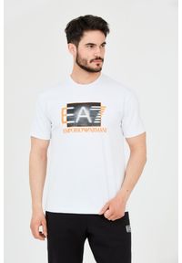 EA7 Emporio Armani - EA7 Męski biały t-shirt z holograficznym logo, Rozmiar XL. Kolor: biały #1