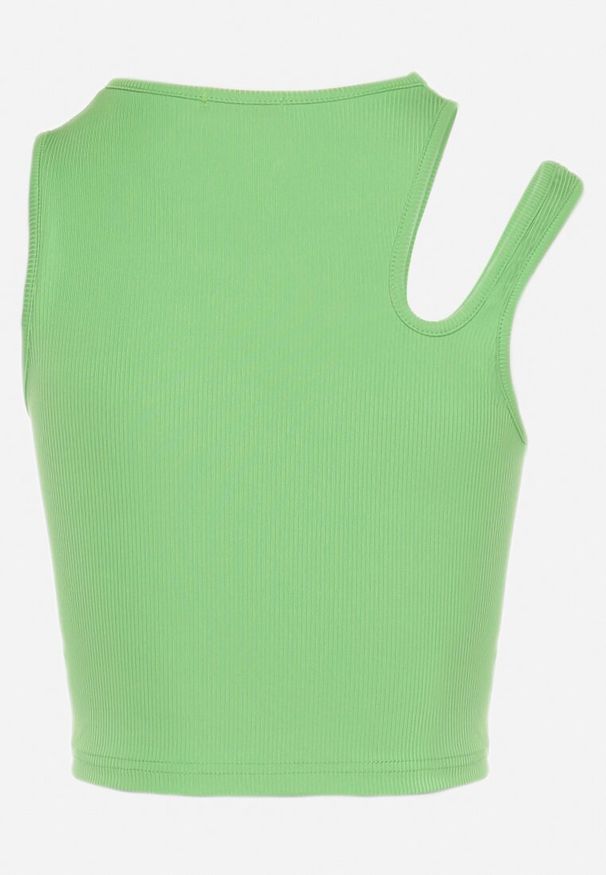 Born2be - Jasnozielony Prążkowany Tank Top Bez Rękawów z Ozdobnym Wycięciem Deriafa. Kolor: zielony. Materiał: prążkowany. Długość rękawa: bez rękawów. Sezon: lato. Styl: klasyczny