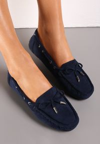 Born2be - Niebieskie Mokasyny na Płaskiej Podeszwie z Kokardką Ariteia. Okazja: na co dzień, na spotkanie biznesowe, do pracy. Kolor: niebieski. Materiał: jeans. Wzór: aplikacja. Obcas: na płaskiej podeszwie. Styl: biznesowy, casual, elegancki #1