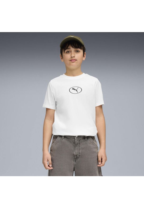 Puma - Młodzieżowa koszulka PUMA Sport z prążkowanym kołnierzem PUMA White. Kolor: biały. Materiał: prążkowany. Sport: joga i pilates