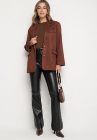 Born2be - Czarne Spodnie Dzwony z Imitacji Skóry Vebora. Okazja: na co dzień. Kolor: czarny. Materiał: skóra. Styl: klasyczny, casual, elegancki