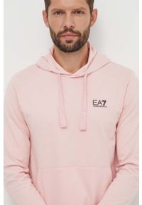 EA7 Emporio Armani bluza bawełniana męska kolor różowy z kapturem gładka. Okazja: na co dzień. Typ kołnierza: kaptur. Kolor: różowy. Materiał: bawełna. Wzór: gładki. Styl: casual #3