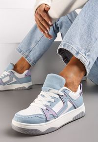 Born2be - Niebiesko-Białe Sneakersy z Jeansowymi Wstawkami Asailla. Kolor: niebieski. Materiał: jeans. Wzór: aplikacja