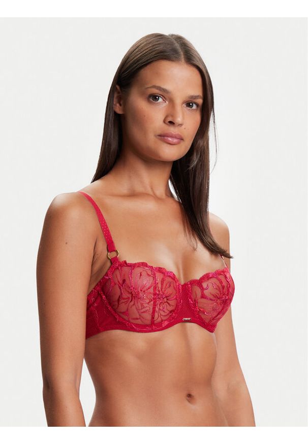 Chantelle Biustonosz balkonetka Fleurs C12M50 Czerwony. Kolor: czerwony. Materiał: syntetyk
