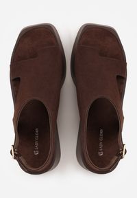 Born2be - Brązowe Sandały na Platformie i Koturnie z Paskiem na Duży Palec Rodenos. Okazja: na co dzień. Zapięcie: pasek. Kolor: brązowy. Materiał: len. Obcas: na koturnie. Styl: casual #9