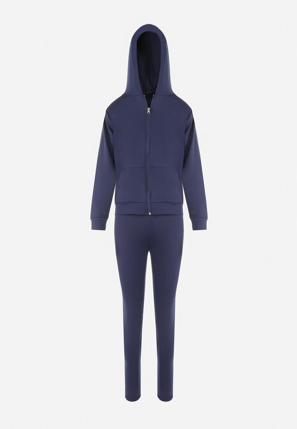 Born2be - Granatowy Komplet Sportowy 3-częściowy Bluza Legginsy i Top Fika. Kolor: niebieski. Sport: turystyka piesza