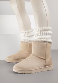 Born2be - Beżowe Śniegowce Ozdobione Przeszyciem Retila. Okazja: na co dzień. Kolor: beżowy. Materiał: jeans. Wzór: aplikacja. Styl: casual #3