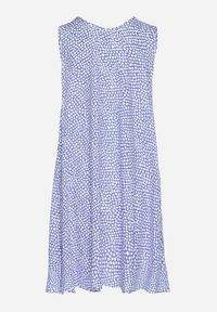 Born2be - Niebieska Bawełniana Rozkloszowana Sukienka Ozdobiona Kwiatami i Guzikami Lisavella. Okazja: na co dzień, na spacer. Kolor: niebieski. Materiał: bawełna. Wzór: aplikacja, kwiaty. Sezon: lato. Styl: klasyczny, casual, elegancki #2