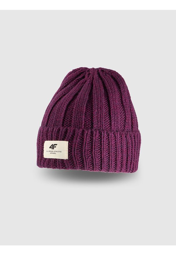 4f - 4F Czapka zimowa z dodatkiem wełny damska - fioletowa Uniwersalny. Kolor: fioletowy. Materiał: wełna. Wzór: aplikacja. Sezon: zima. Styl: casual