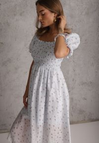 Renee - Niebieska Rozkloszowana Sukienka z Tencelu w Stylu Baby Doll w Kwiatowy Print Harele. Okazja: na co dzień. Kolor: niebieski. Wzór: nadruk, kwiaty. Typ sukienki: rozkloszowane. Materiał: poliester. Długość rękawa: krótki rękaw. Sezon: lato. Styl: casual. Długość: mini #2
